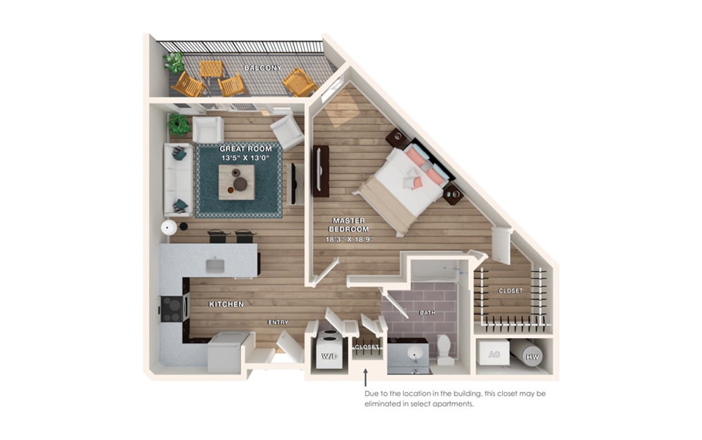 ABBY - 1 bedroom floorplan layout with 1 bath and 780 square feet.