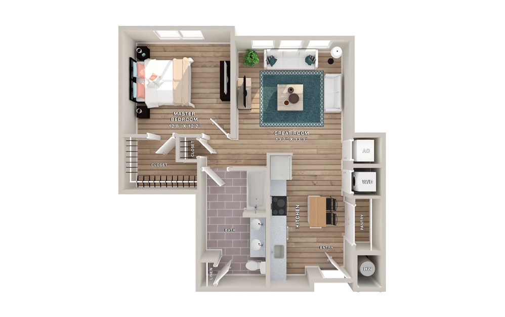 AGNES - 1 bedroom floorplan layout with 1 bath and 810 square feet.