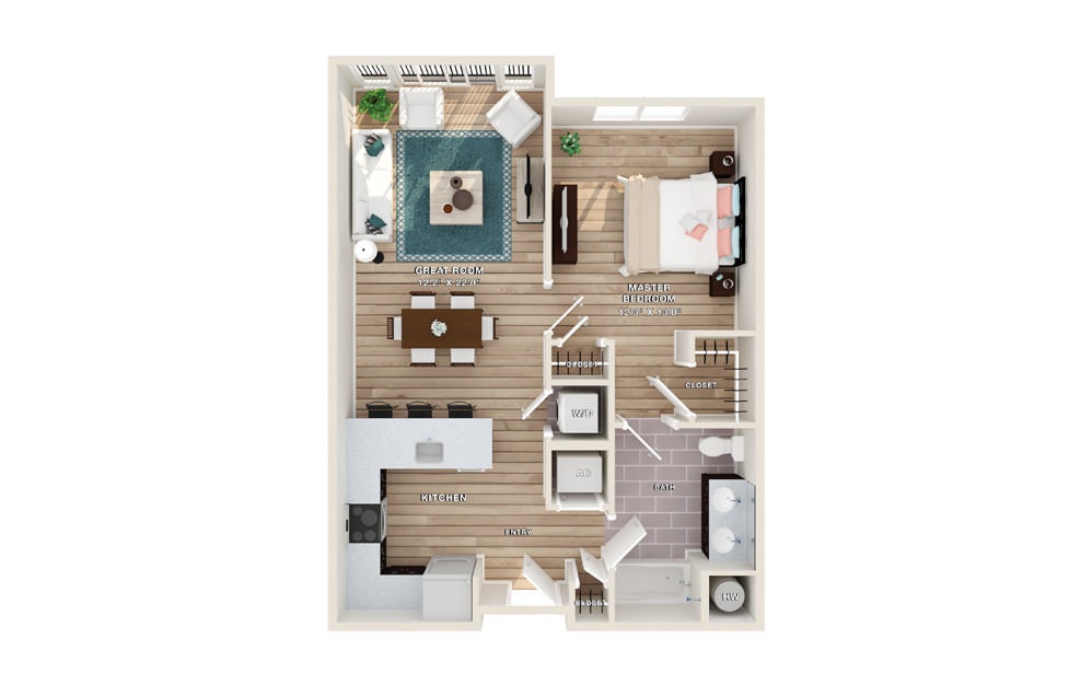 ANDREW - 1 bedroom floorplan layout with 1 bath and 820 square feet.
