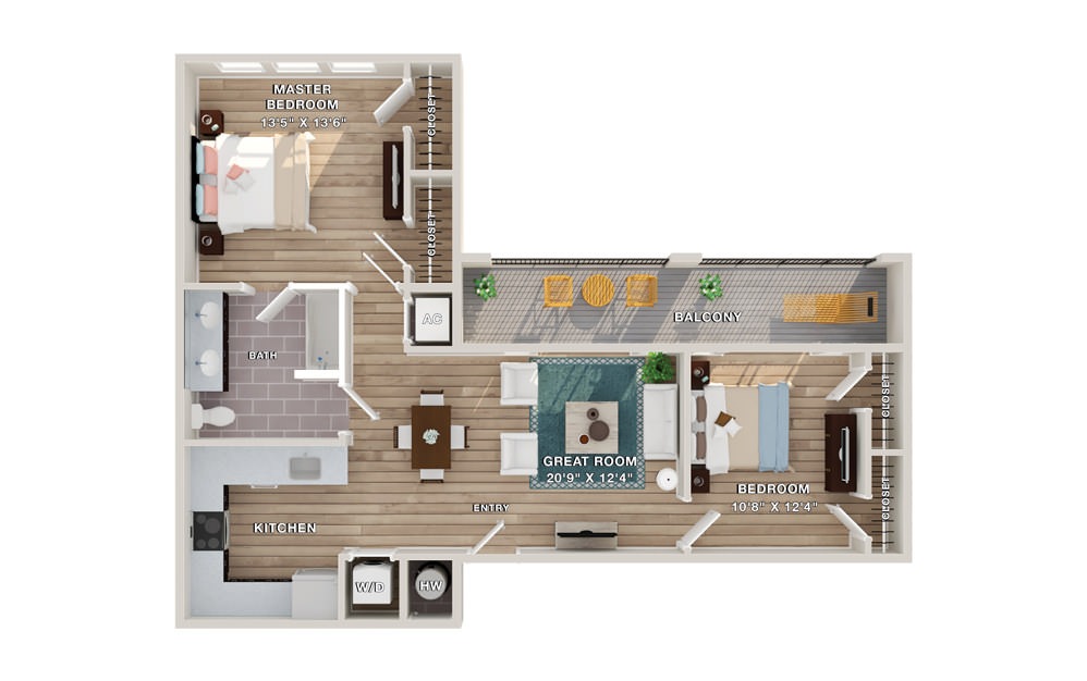 BENMORE - 2 bedroom floorplan layout with 1 bath and 980 square feet.