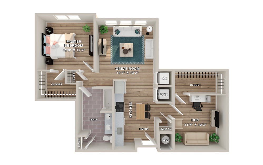 DAYTON - 1 bedroom floorplan layout with 1 bath and 1040 square feet.