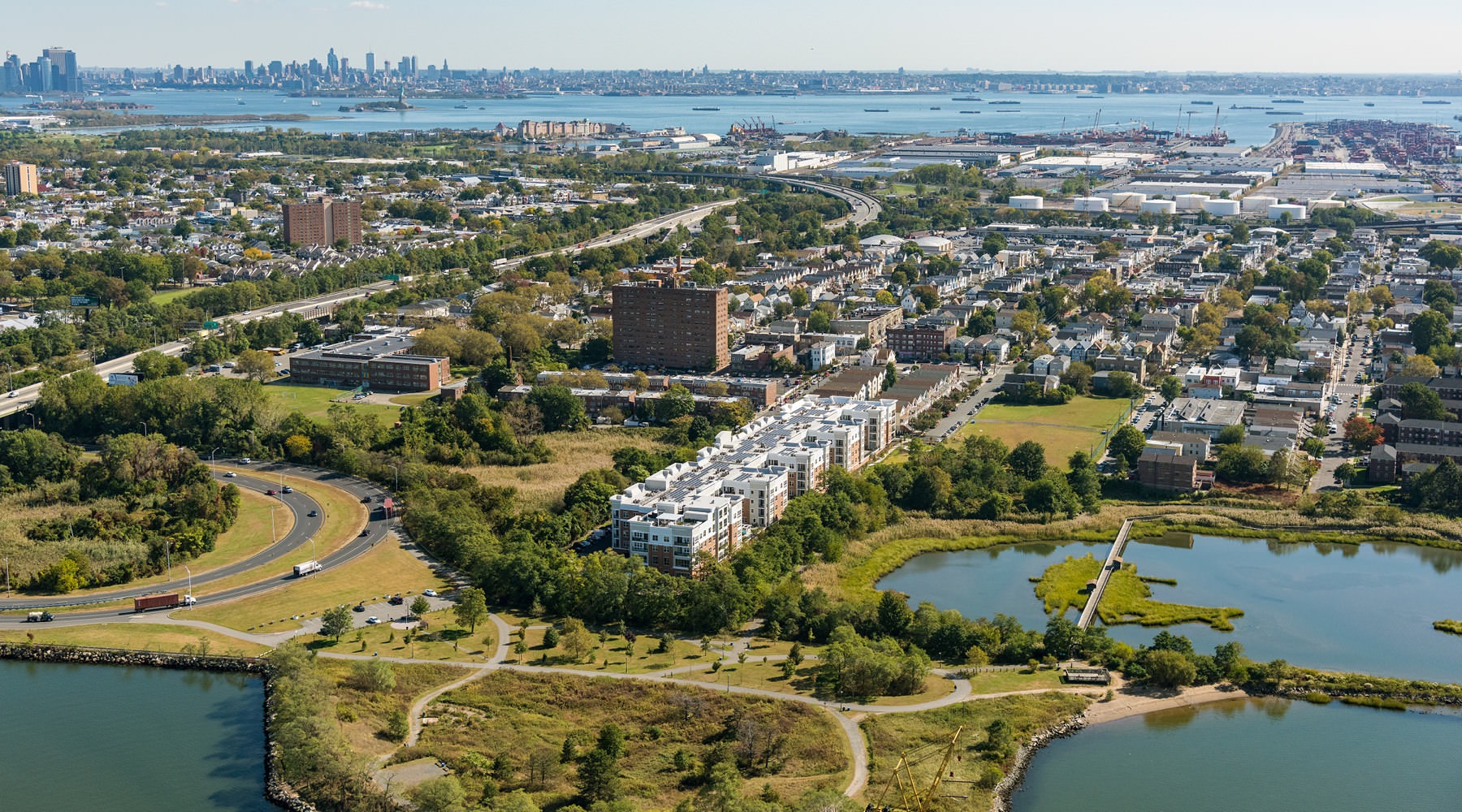Liberty Bay Club aerial view of nearby NYC, Jersey City and Hoboken